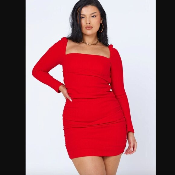 Princess Polly Portia Red Longsleeve Bodycon Mini Dress 0 - Picture 5 of 8